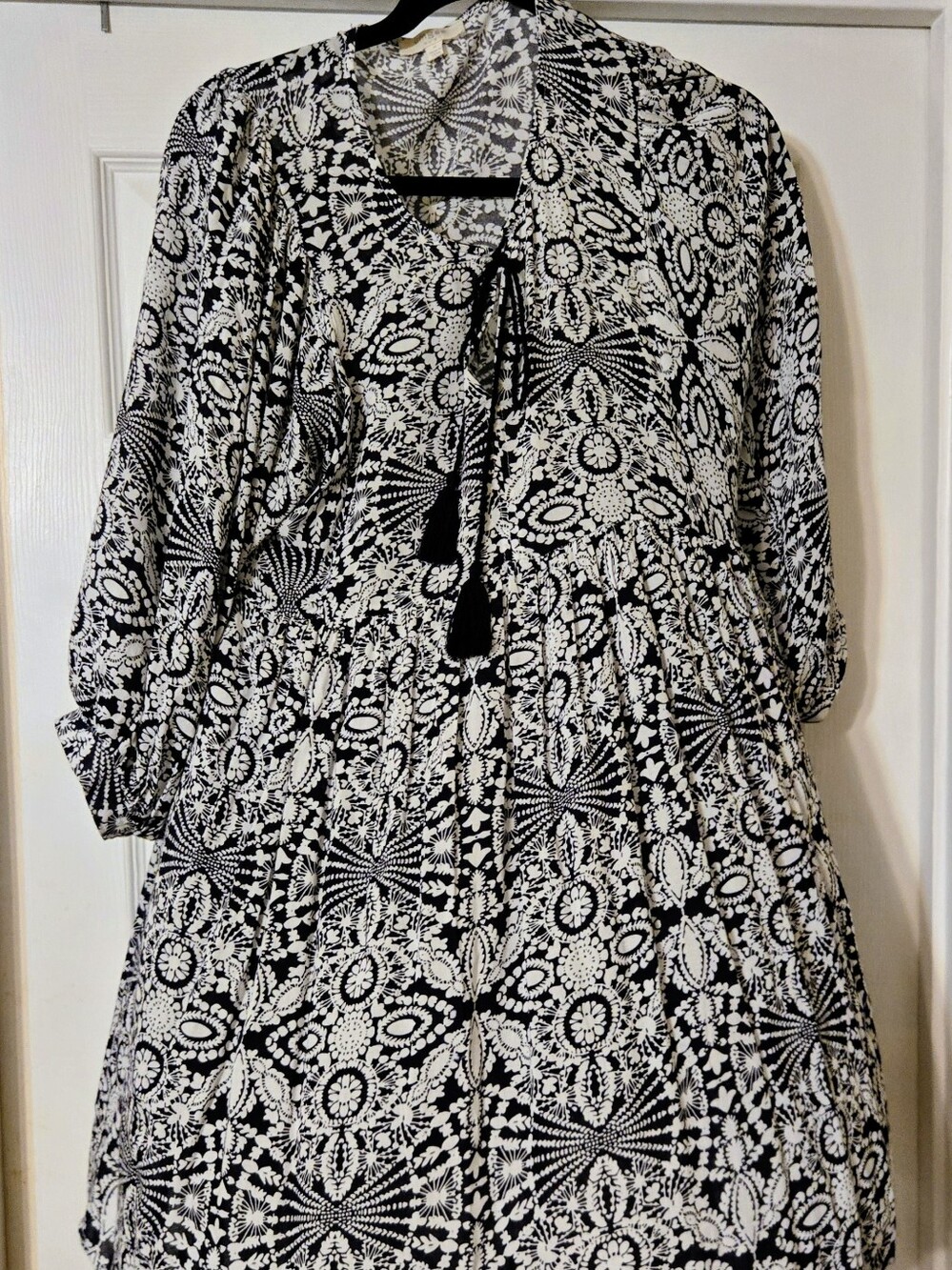 Umgee Navy White Geometric Kaleidoscope Boho Babydoll Tunic Mini Dress